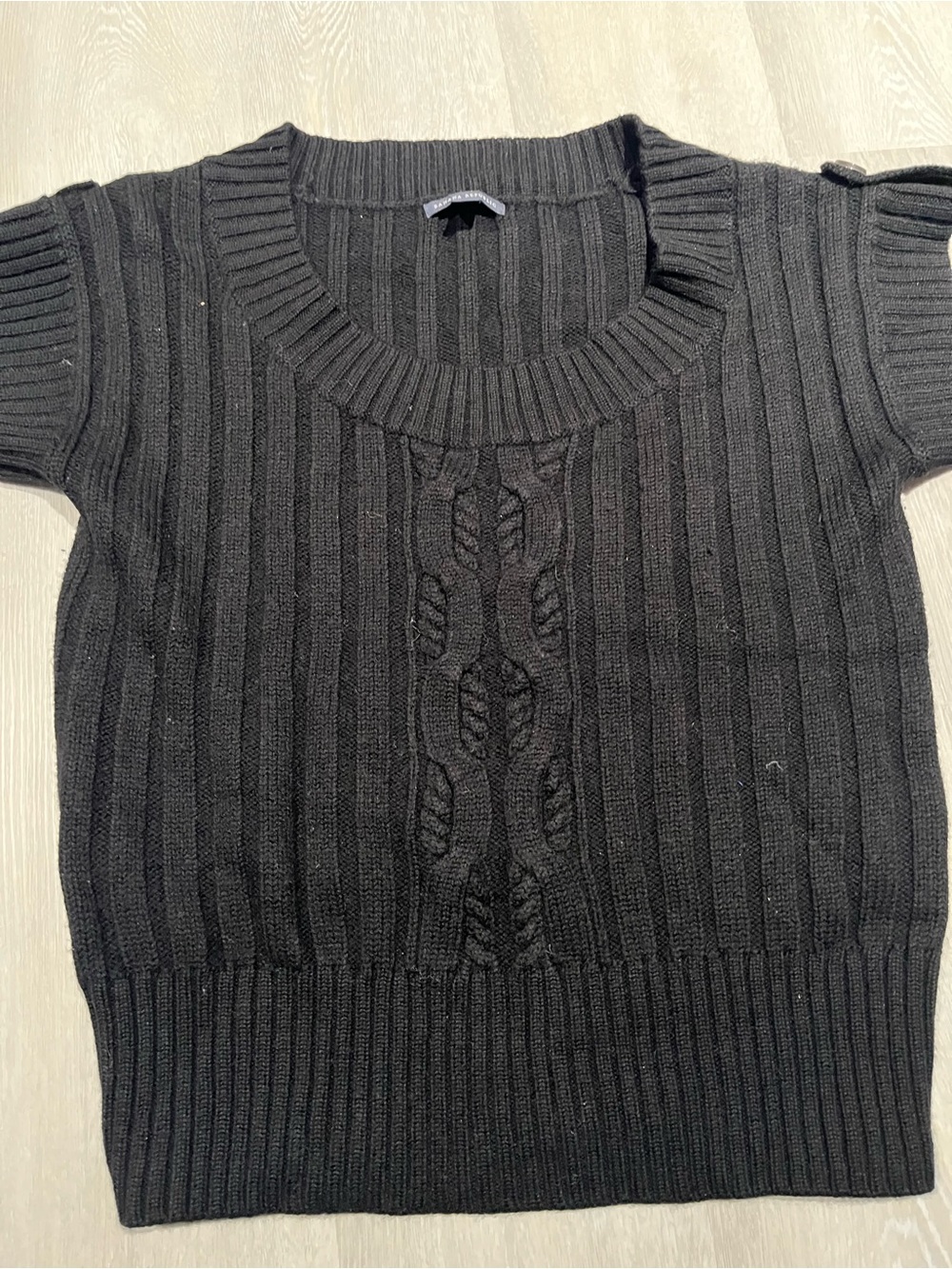 Banana Republic Black Short-Sleeve Cable Knit Crewneck Sweater